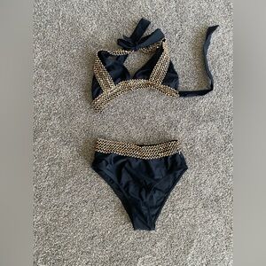 NWOT Black and Gold HIGH WAIST Bikini